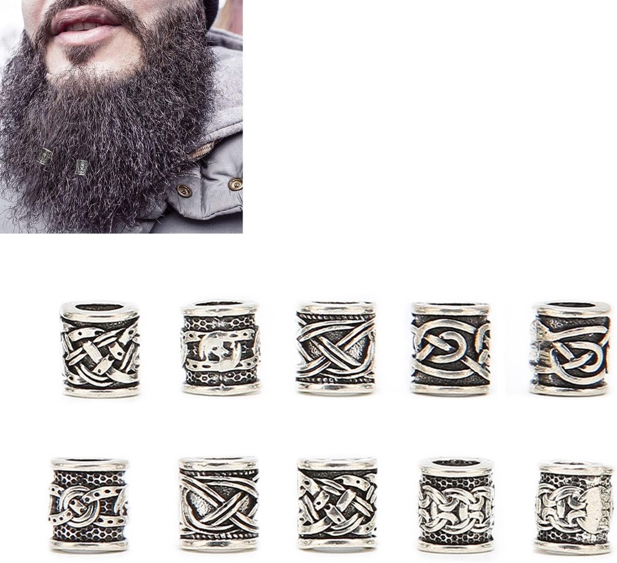 Viking Baard Kralen Set van 10 Stuks, Perfect voor Baardstyling en Accessoires voor Mannen