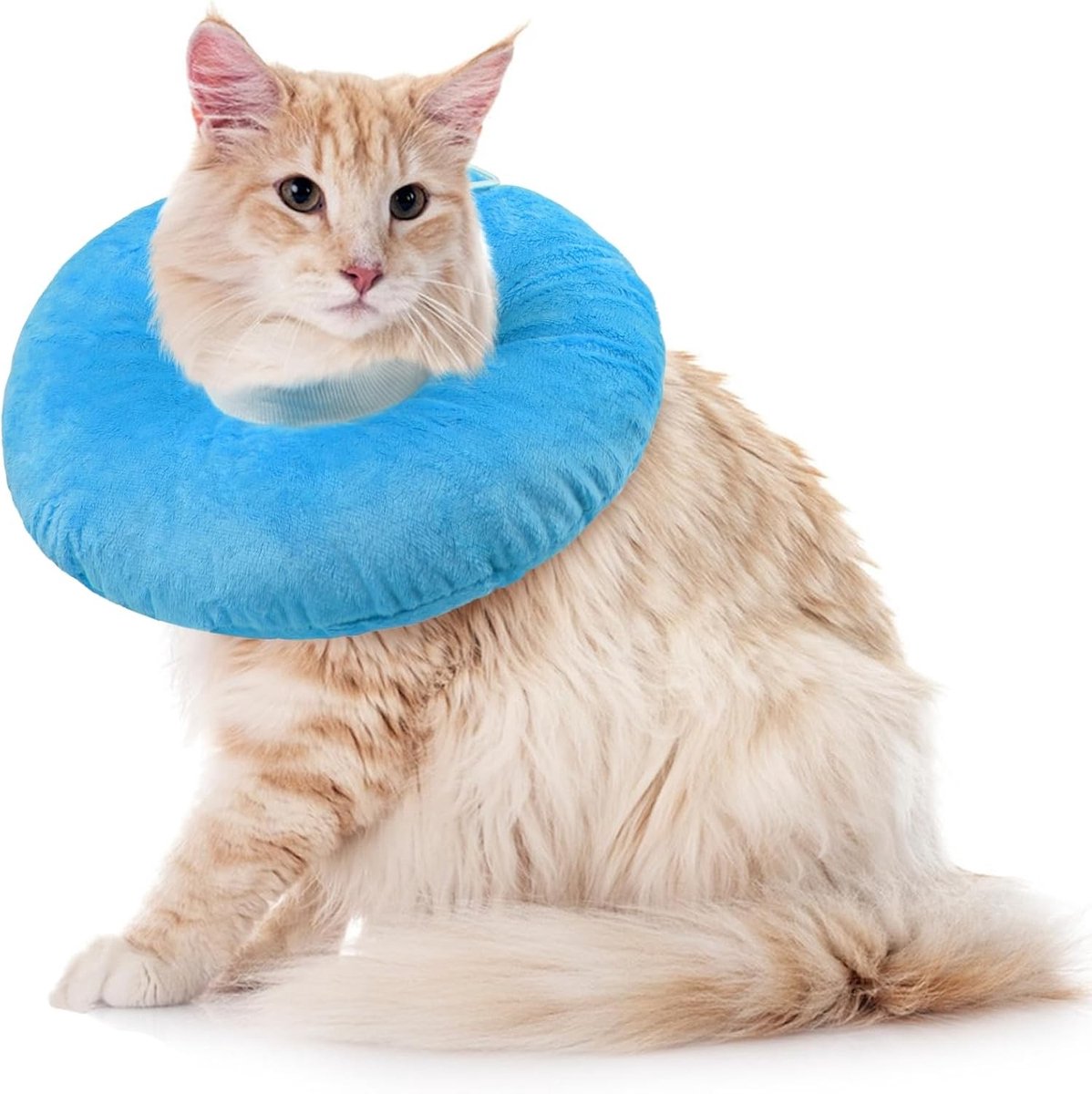 Zachte Pluche Kattenhalsband in Donutvorm - Anti-Lik Halsband voor Postoperatieve Zorg en Wondbescherming (Blauw, L)