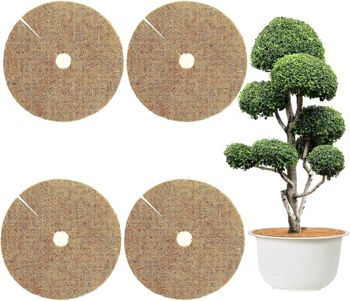 Set van 4 kokosmatten van 30 cm voor plantbescherming, winterbescherming en vochtregulatie tegen kou en vorst