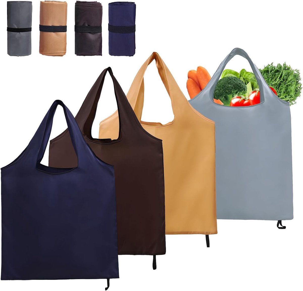 Vouwbare boodschappentas set van 4, 56 x 69 cm, herbruikbare en milieuvriendelijke tassen voor winkelen, picknick en kamperen in diverse kleuren