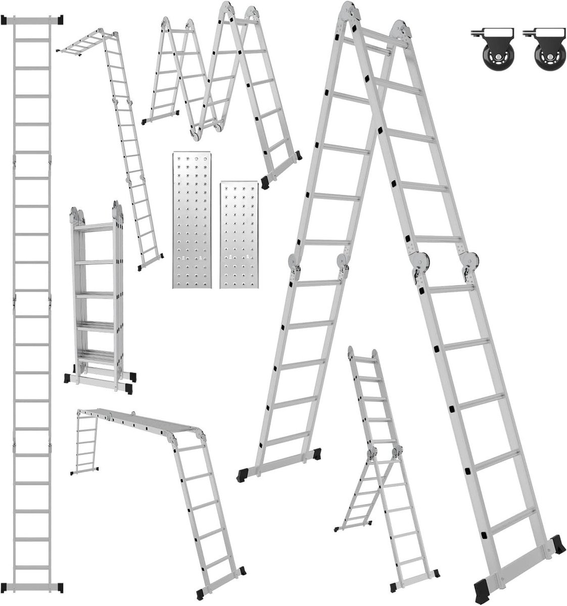 Multifunctionele Ladder - Vouwladder Werkladder - Klus Klussen Thuis - Stevig Aluminium Ontwerp - 5.8 Meter Lengte - Zilver