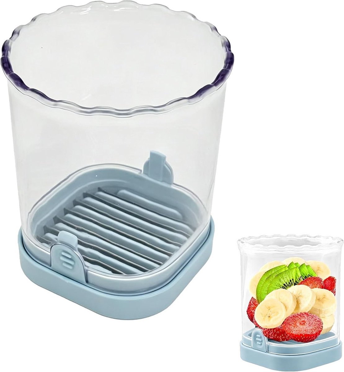 Multifunctionele Fruit Snijder met Container, Geschikt voor Aardbeien, Bananen en Meer, Ideaal voor Gezonde Snacks