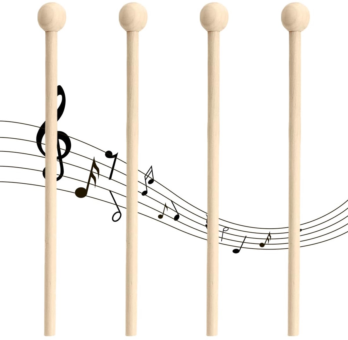Houten hamers set van 4 - mallet drumsticks marimba & klankstaven - ideaal voor beginners en volwassenen - ShopVlot