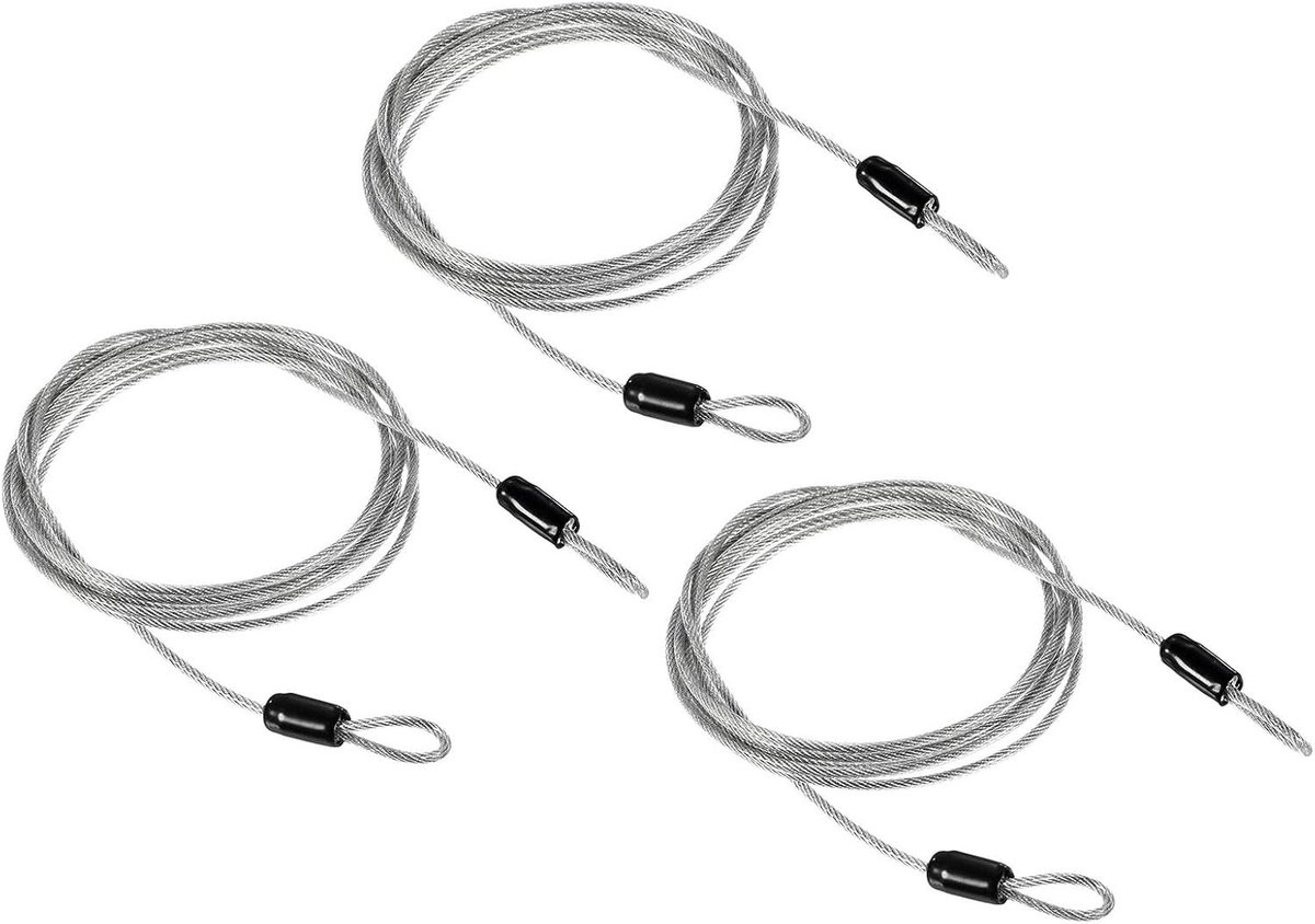 Veiligheidskabel 2,5 mm x 2 m, 3 stuks gecoat voor bagagebeveiliging en hangslotgebruik, transparant en duurzaam