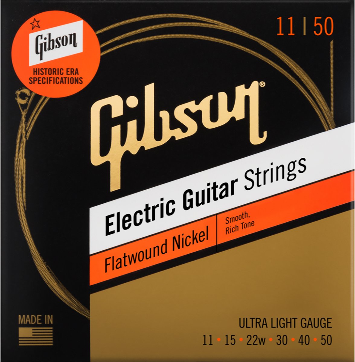 Gibson - Flatwound - Elektrische Snaren - Ultra Light - 0,011 0,050 - Set Van 6