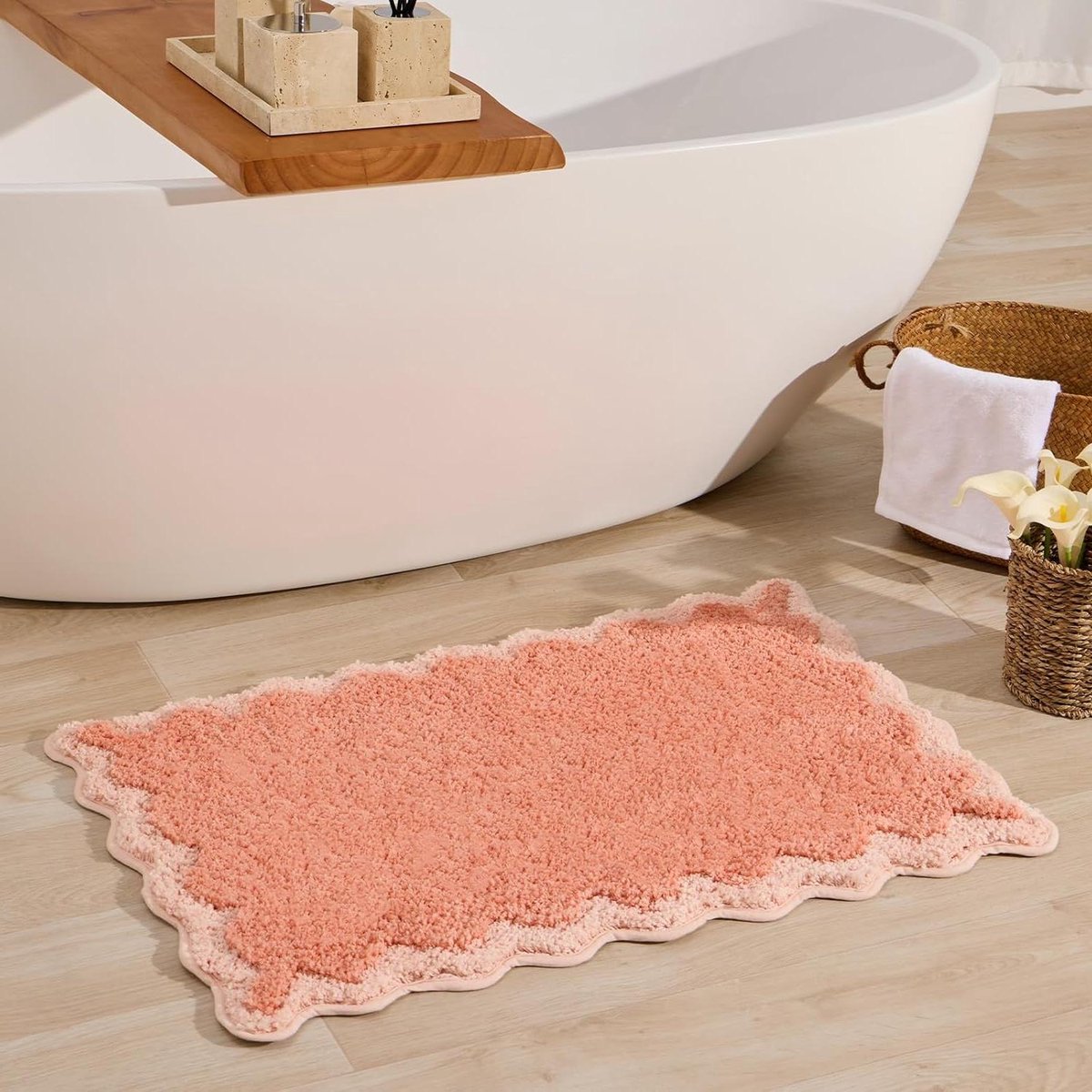 Badmat Geschulpt - Douchemat Keukenmat - Zacht Comfort - Hoogpolig Zacht - 51 x 81 cm - Koraal Roze