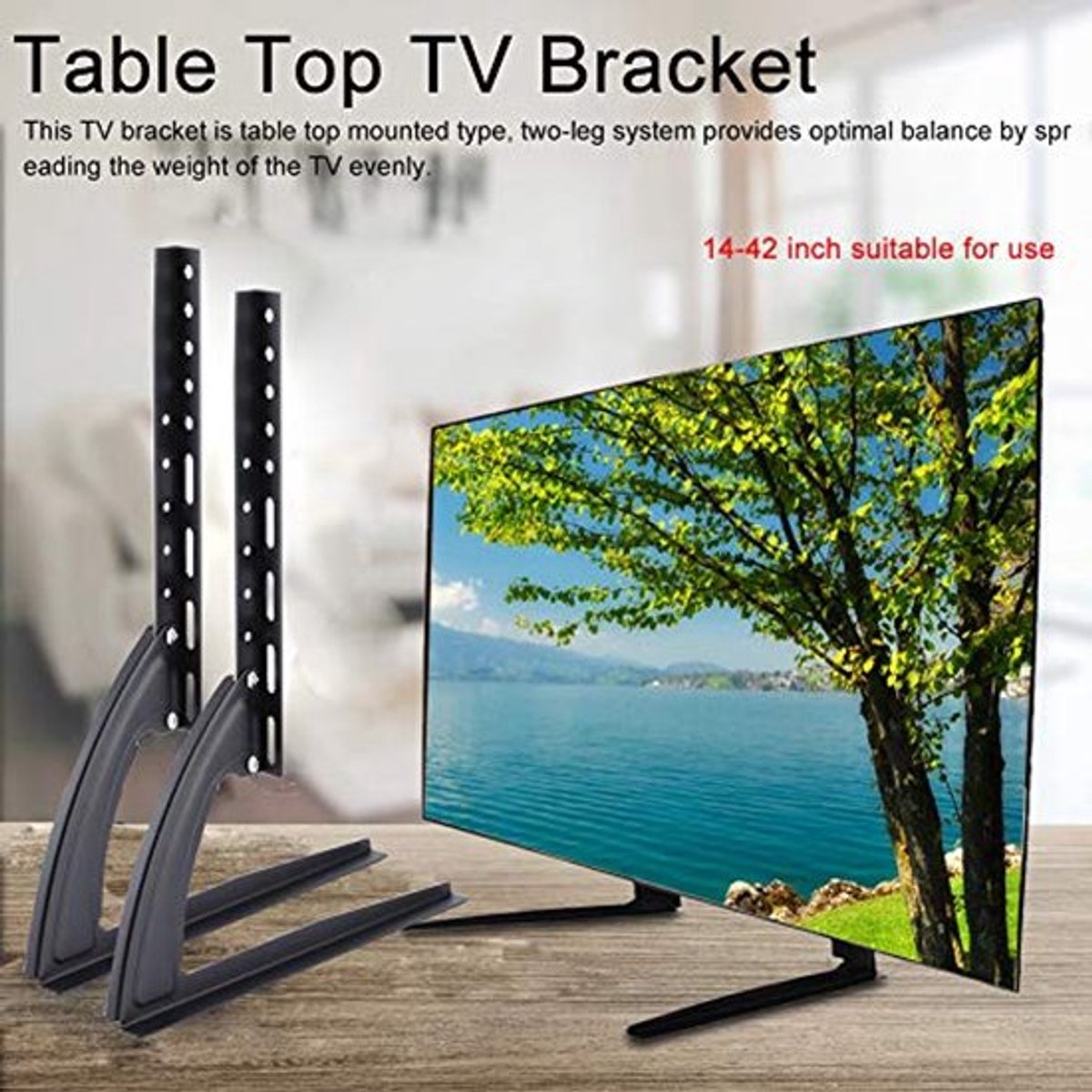 Table Stand, Universele tv-voetjes, in hoogte verstelbaar 3 niveaus x 60 mm tv-poten, tafelstandaard Tv-voetjes voor plat LED LCD-scherm tv desktop tafelstandaardhouder(14”-42”)