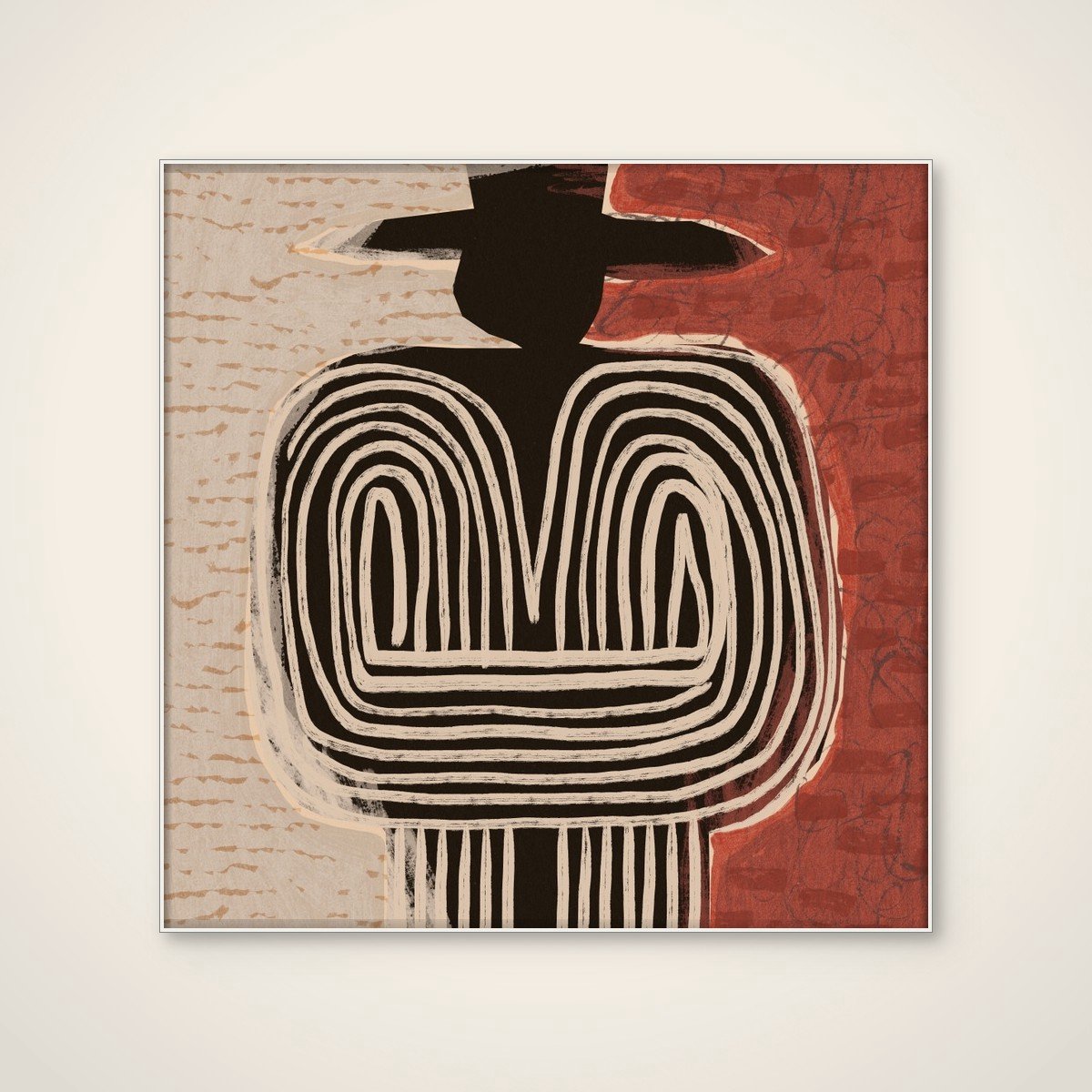 Akoestisch schilderij - 80 x 80 cm - Tribal Figure With Hat van Treechild - Abstracte wanddecoratie - wit textielframe