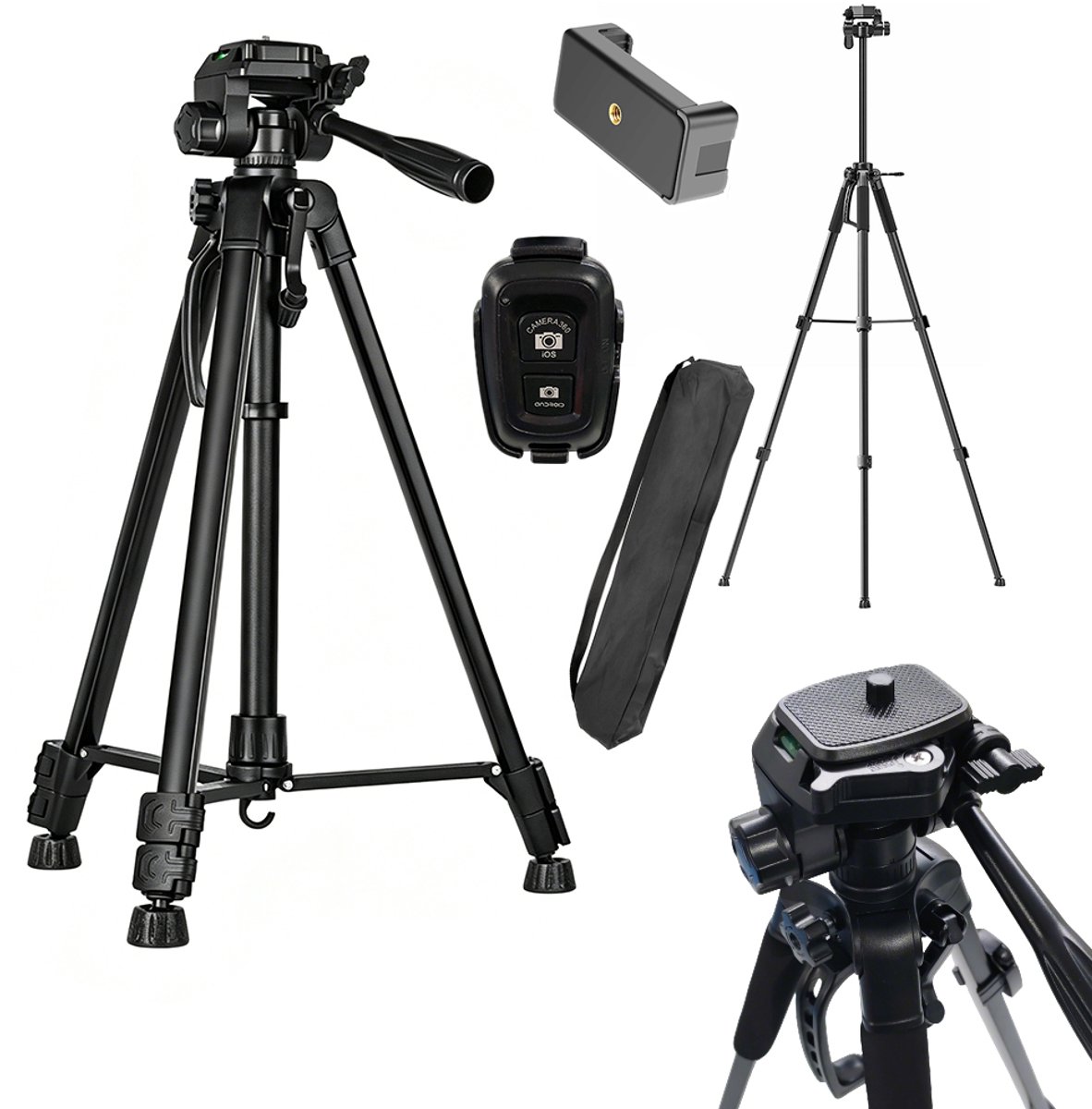 Camerastatief - Voor camera's en telefoons - 168 cm - Livestreamingstatief - Telefoonstatief - Aluminiumlegering - Bluetooth - Universeel - Zwart