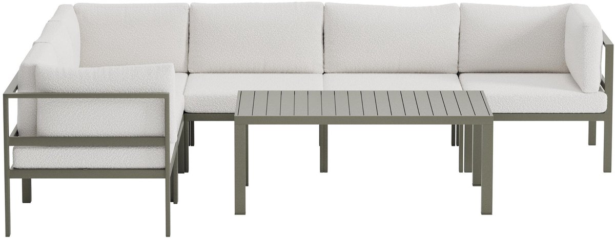 Copacabana loungemeubel hoekbank 3+3 zits en salontafel bruin.