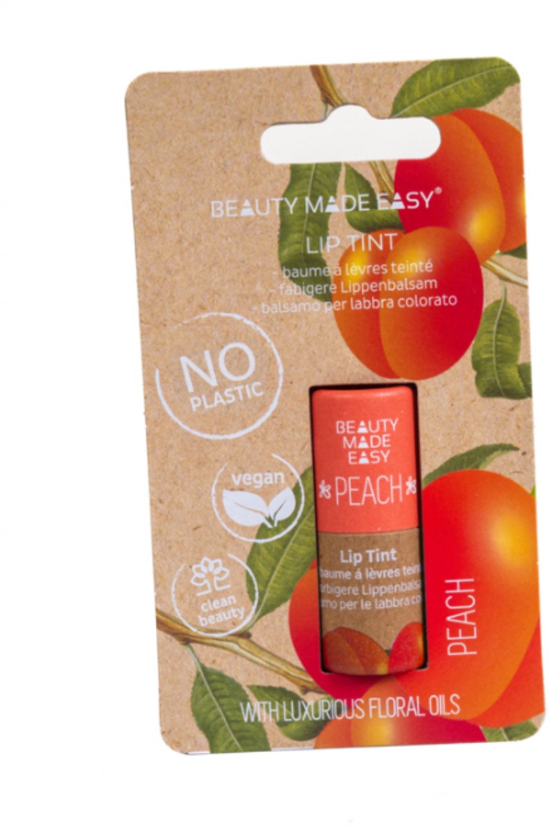Beauty Made Easy Tinted Lip Balm - PEACH 6 gram - zonder parabenen, zonder siliconen, plasticvrij, dierproefvrij, vegan, biologisch afbreekbaar