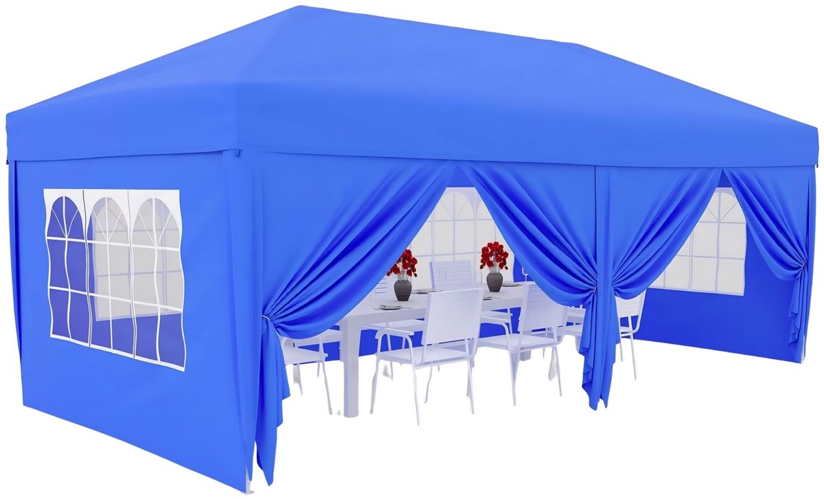 Pop-up Partytent 3x6m - Waterdicht 420D Oxford met verstelbaar Hoogte en 6 Zijwanden - Grijs