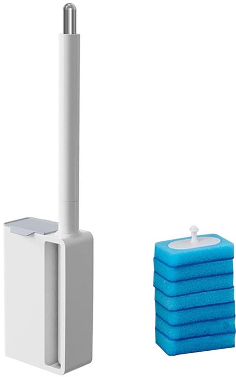 1 set wegwerp schoonmaakset, inclusief schoonmaakstaaf, opbergdoos en 7 sponsborstels, wegwerp toiletborstel, geschikt voor badkamer en toilet
