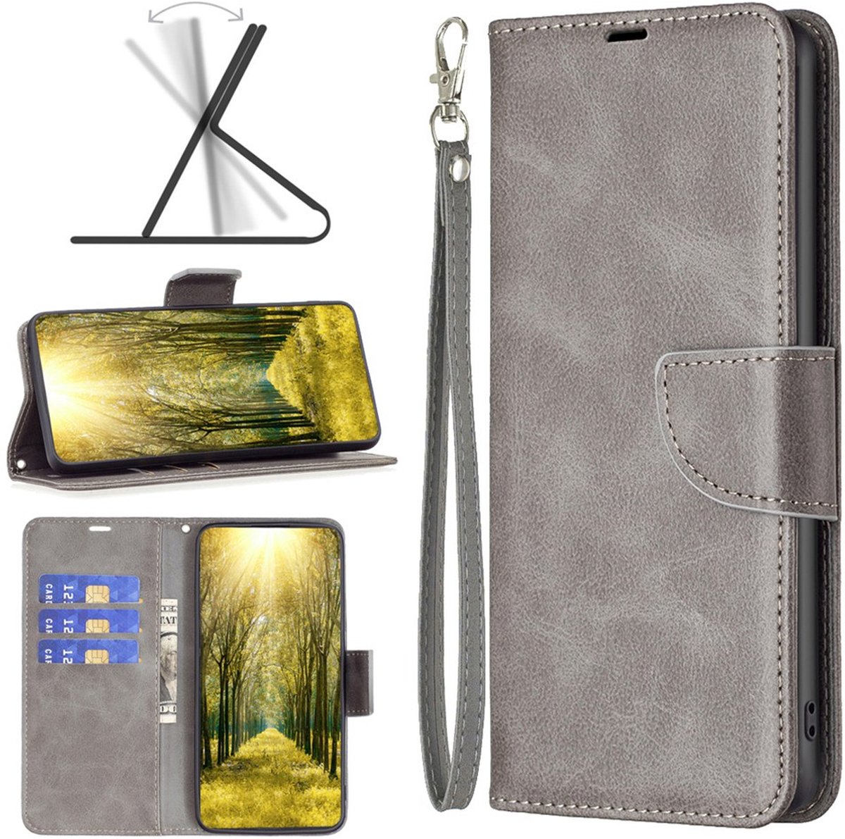 MobyDefend Hoesje - Geschikt voor Xiaomi 17T Pro - Wallet Book Case Met Koord - Grijs