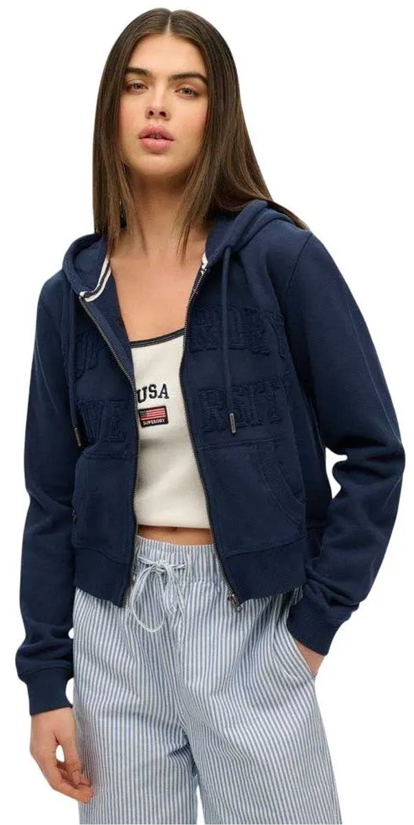 Superdry Athletic Essentials korte tonal hoodie met rits Dames Hoodies Marineblauw