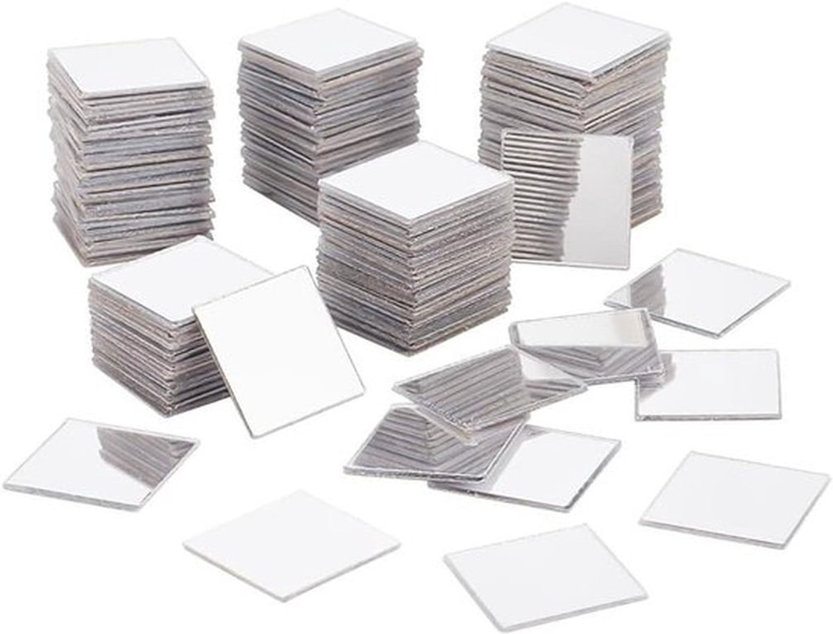 vierkante mozaïektegels - mini-spiegeltegels - zelfklevende spiegeltegels - ambachten - zilveren acrylmozaikstickers - fotolijsten - vaasdecoratie - discodansbal - 300 stuks - 20 mm - geschikt voor meubels - zilver