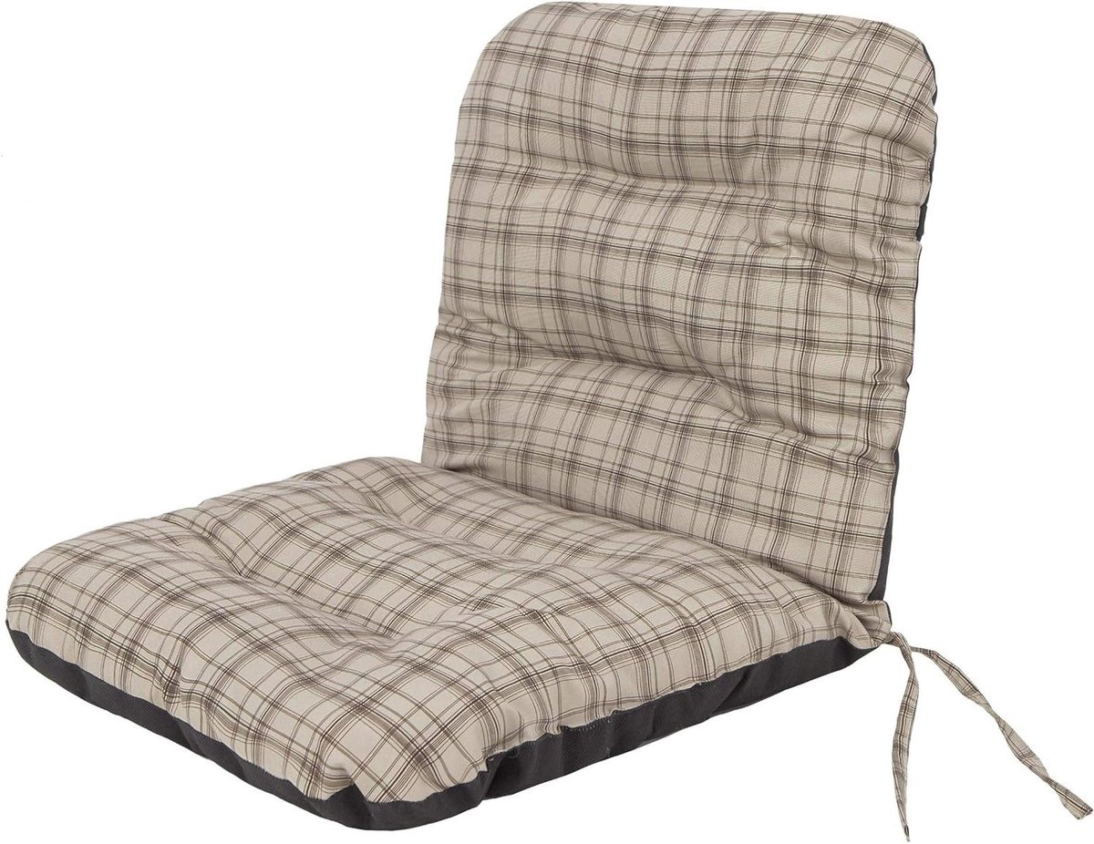 Zitkussen Tuinstoel - Kussen Fauteuil - Buiten Ontspannen - Gedeeltelijk Waterdicht - 48x48x48 cm - Beige Geruit