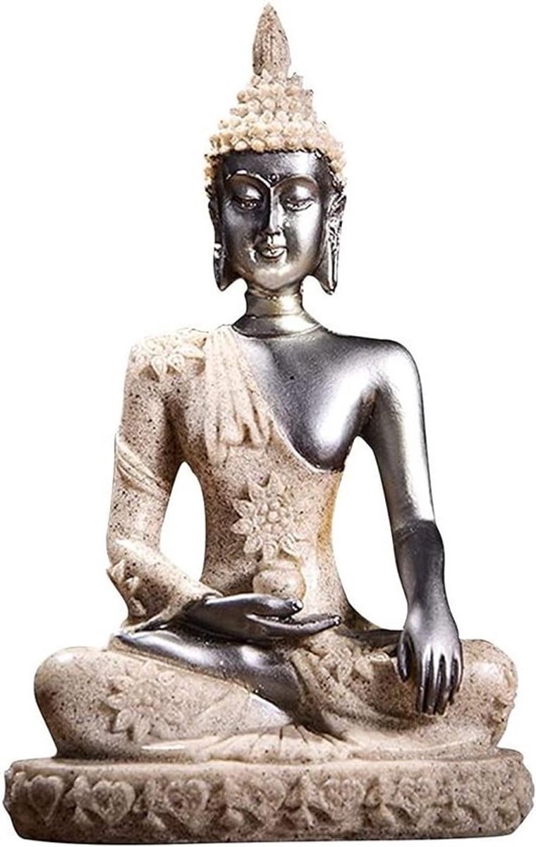 Boeddha standbeeld - meditatie - handgesneden - zandsteen - beeldhouwkunst - zwart - gouden - geschikt voor - decoratie - Boeddhisme - religie - yoga - Zen - spiritualiteit