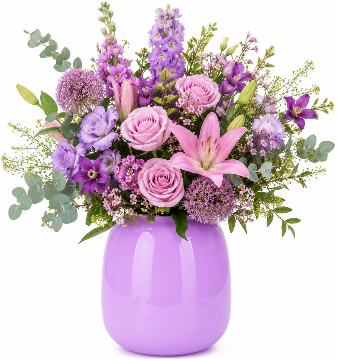 Plume Living Vaas Amelie - glans lavendel paars - D22 x H25 cm - glas - bloemenvaas - voor stelen en boeketten Lila