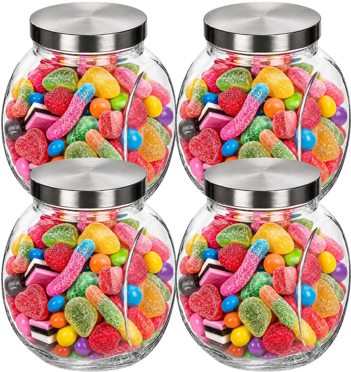 Alessandro Voorraadpot met deksel - 4x - glas - 16 x 16 cm - 1.4L - snoeppot - voedsel bewaren - koektrommel