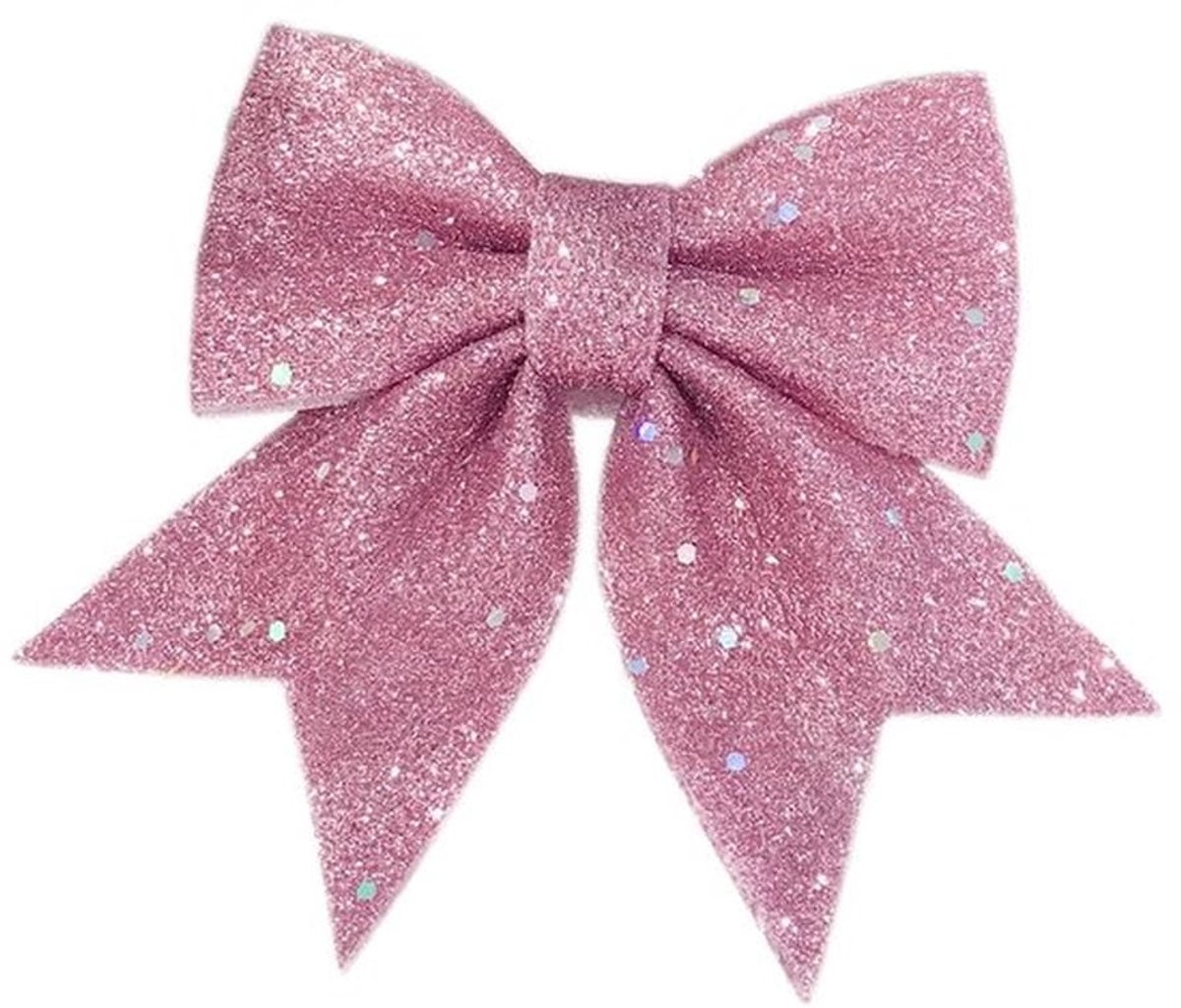 4 stuks kerststrikken, glitterstrikken, decoratieve stakken, tekenstrikken, kerststrikken, kerstboomhangers, kerstboomversiering, kerstversiering voor bruiloft, feest, Kerstmis, roze, 21 x 24 cm