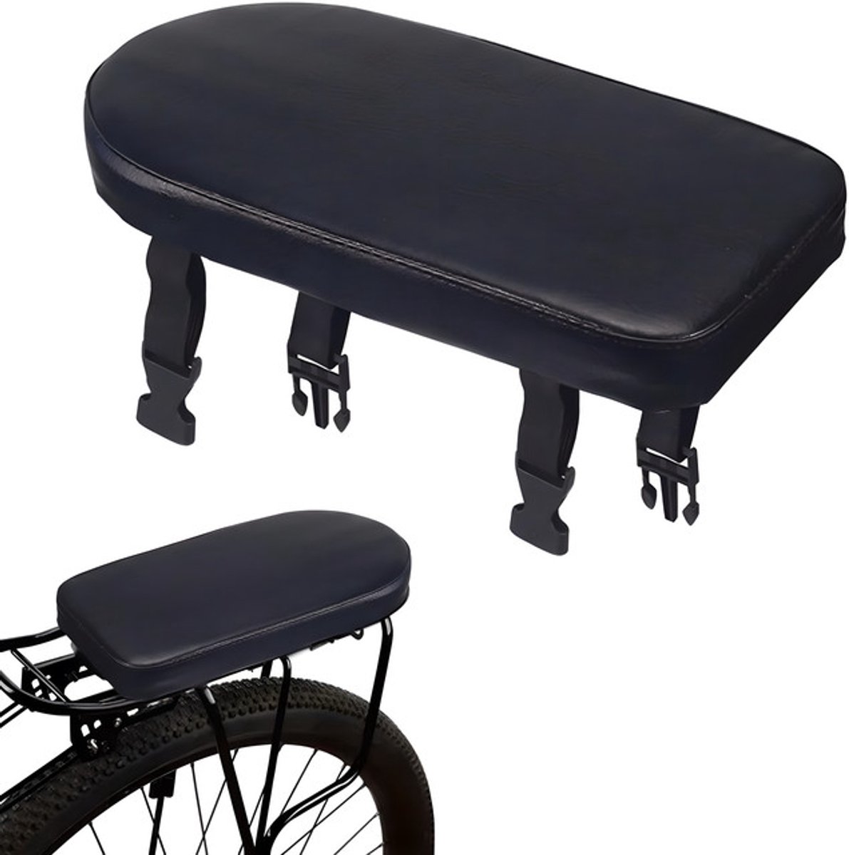 Fietsstoeltje - Achterzitje Fiets - kussens - Fietskussen - Universeel Achterzitje - Kunstleer - Zwart