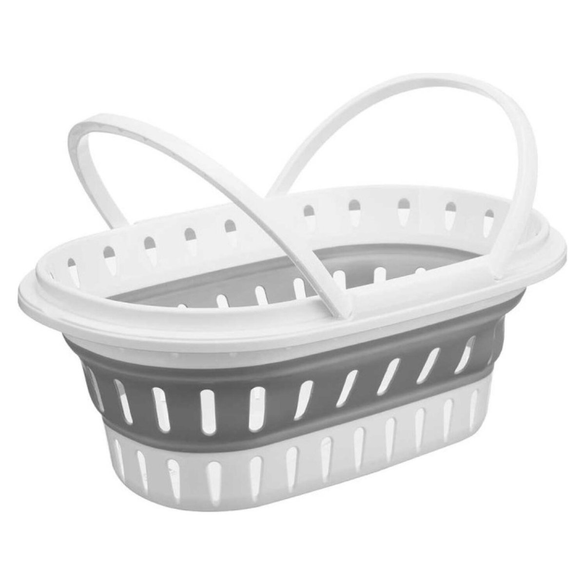 Kipit draagmand wasmand - opvouwbaar - kunststof - 49 Liter - grijs/wit - 58 x 38 x 23 cm - met hengsels - huishoud/camping