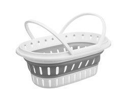 Kipit draagmand wasmand - opvouwbaar - kunststof - 49 Liter - grijs/wit - 58 x 38 x 23 cm - met hengsels - huishoud/camping