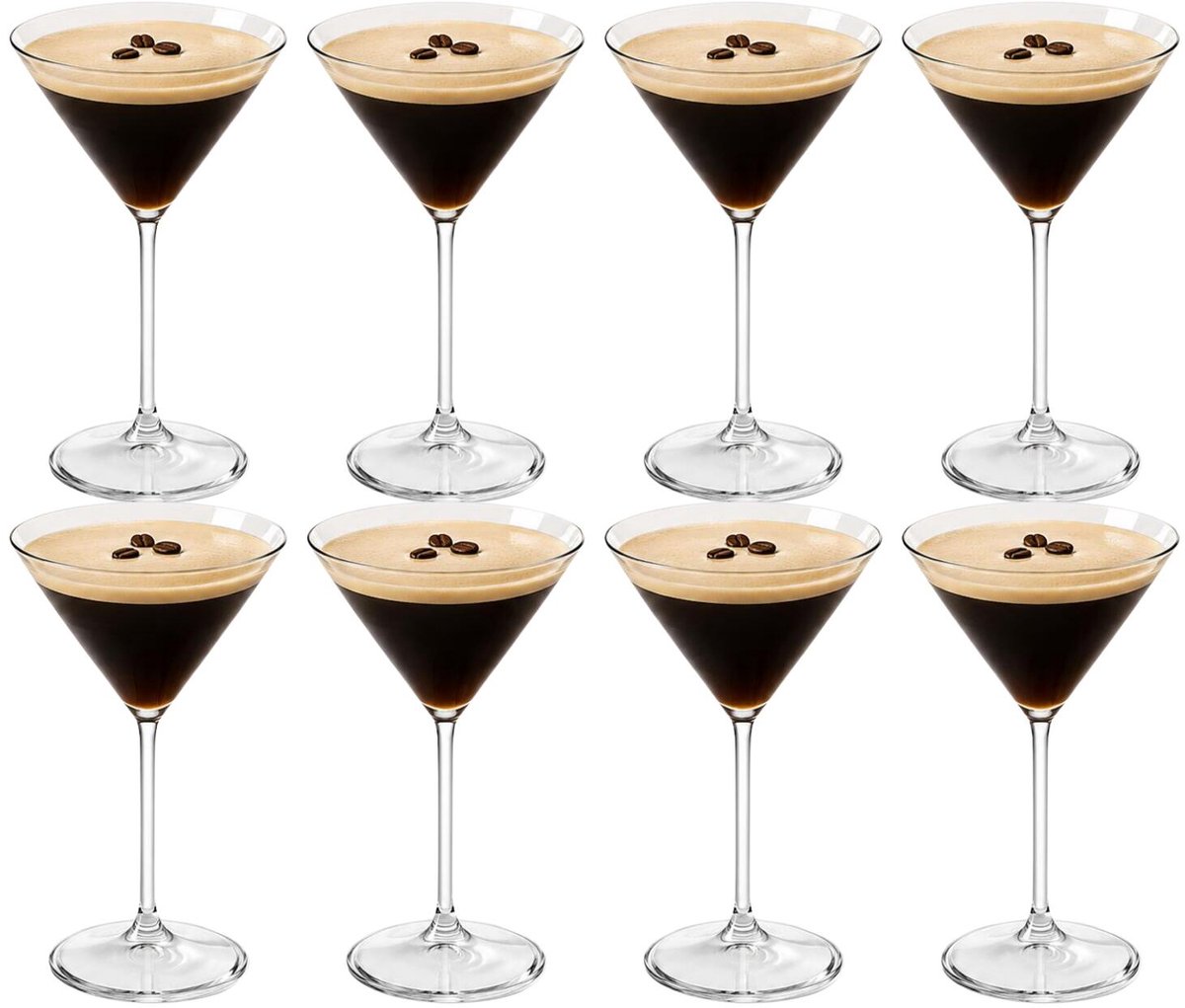Leknes martiniglazen - 8x - 26 cl - kunststof - onbreekbaar/herbruikbaar - cocktailglazen