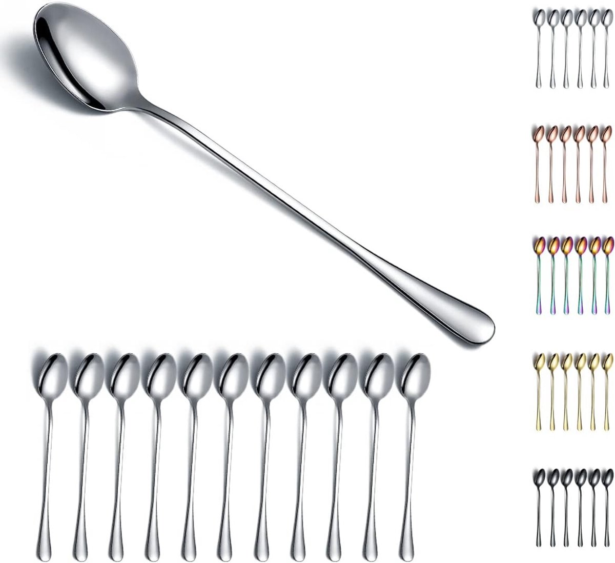 RVS Iced Tea Lepels van 19 cm - Set van 12 Mixlepels voor IJs, Cocktails en Latte's