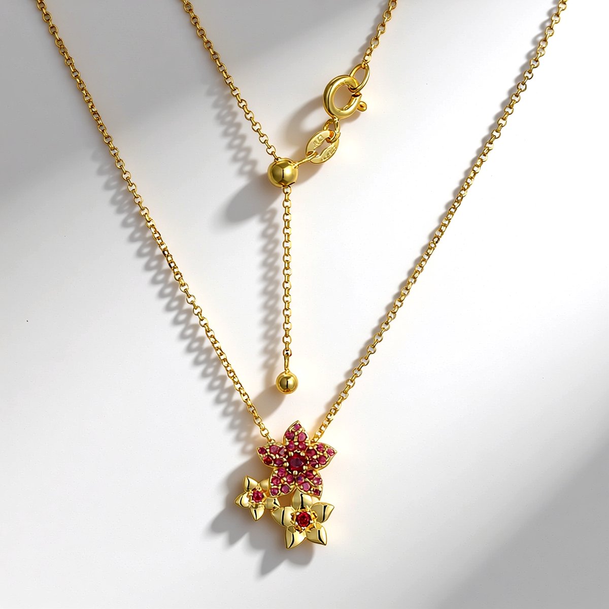 Cavill - Verstelbare Zilveren Ketting - 925 Sterling Zilver Verguld - Pavé Rhodoliet 0,44 ct - Rode Edelsteen - Tijdloze Elegantie