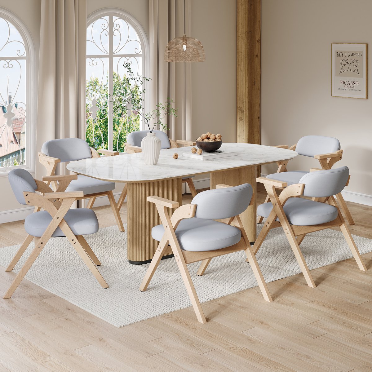 COVREO Eetkamerstoel set van 6 63,5 x 66,5 x 76 cm - opvouwbaar, linnen stof, grijs