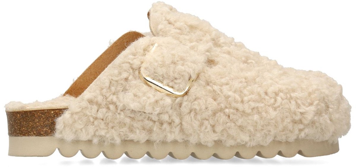 Sacha - Dames - Beige teddy clogs met gesp - Maat 37