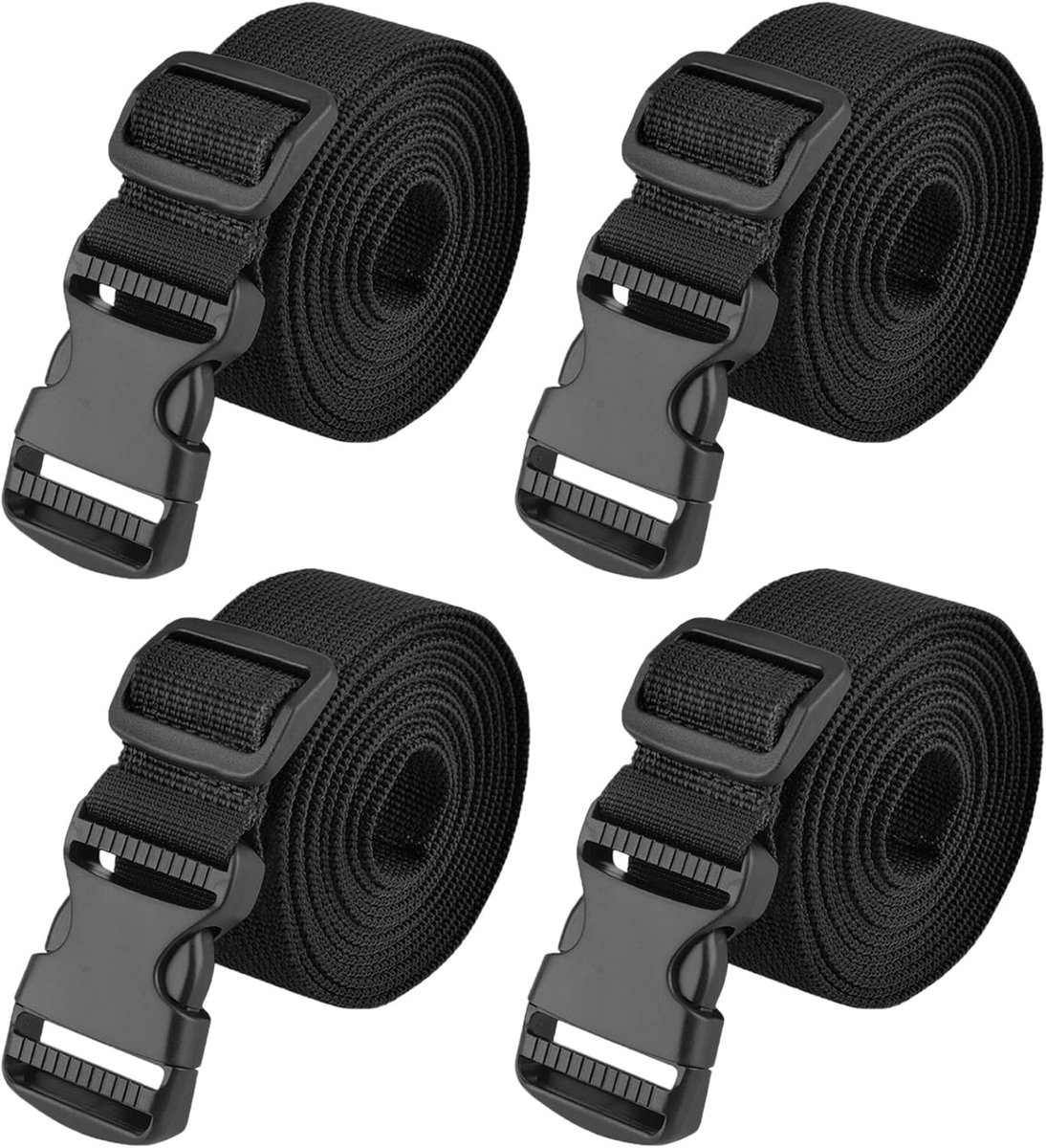 Verstelbare Kofferspanners Set van 4, Geschikt voor Bagage, Kofferbeugels en Veiligheidsriemen (Zwart - 38mm, 2.5m)