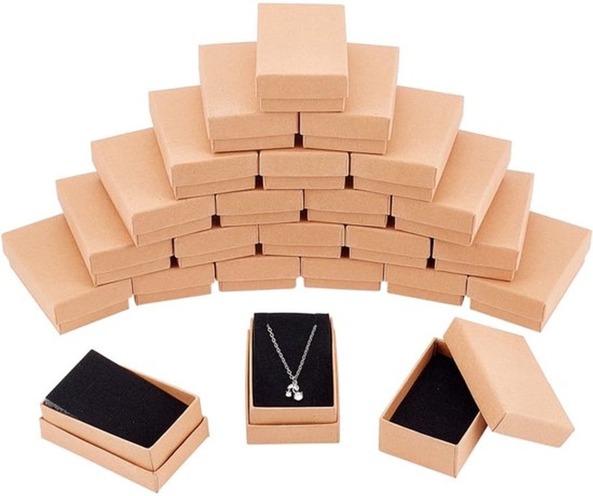 24 stuks kleine, sterke bruine kartonnen dozen sieradendoos rechthoekige kartonnen sieradendozen kartonnen dozen met deksel voor kerst ketting ring geschenken display 8x5x3