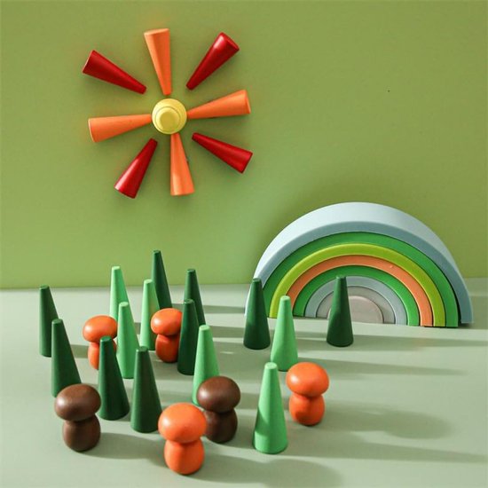 81 Stuks Losse Onderdelen Speelmaterialen Houten Regenboog Stapelspeelgoed, Voorschoolse Leerzame Educatieve Vorm Sorteer Sensorische Speel Montessori Speelgoed — afbeelding 4