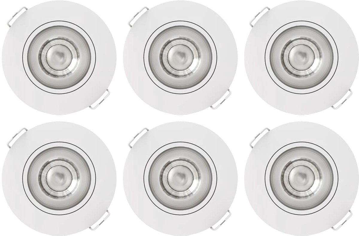 Modee LED Inbouwspot Rond - 4.8W 420 Lumen - 4000K Neutraal Wit - IP20 Ø80mm - Wit - 6 stuks