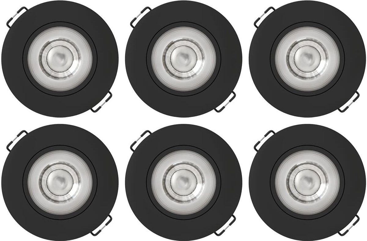 Modee LED Inbouwspot Rond - 4.8W 420 Lumen - 4000K Neutraal Wit - IP20 Ø80mm - Zwart - 6 stuks
