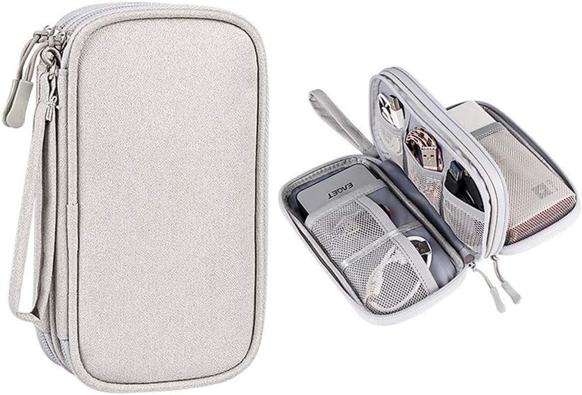 Elektronische Accessoires Organizer Tas voor Power Banks, Kabels en USB Flash Drives - Grijs