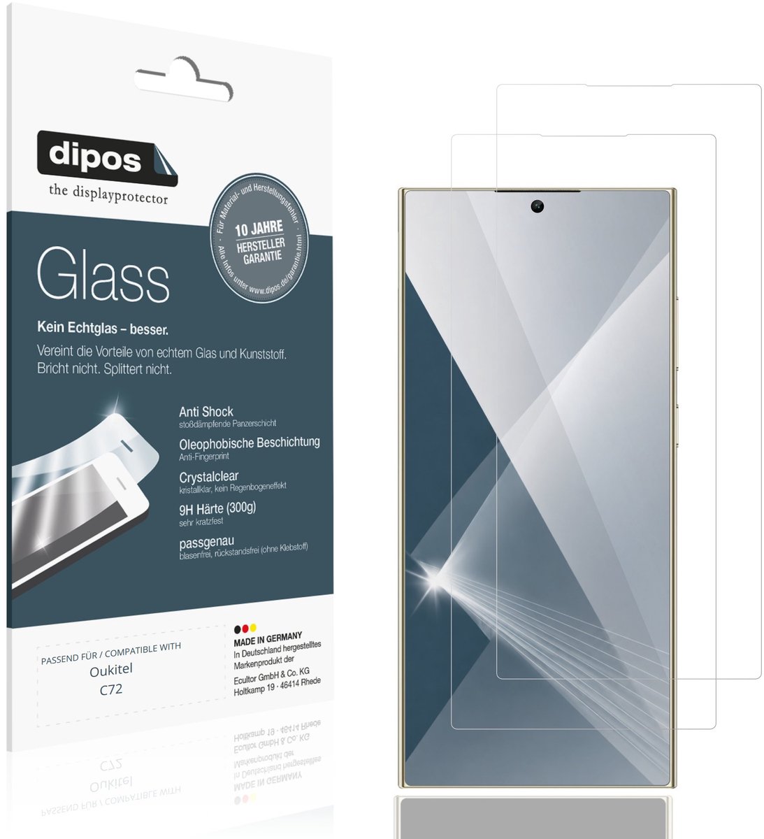 dipos – 2x Pantserfolie geschikt voor Oukitel C72 | 9H Screenprotector
