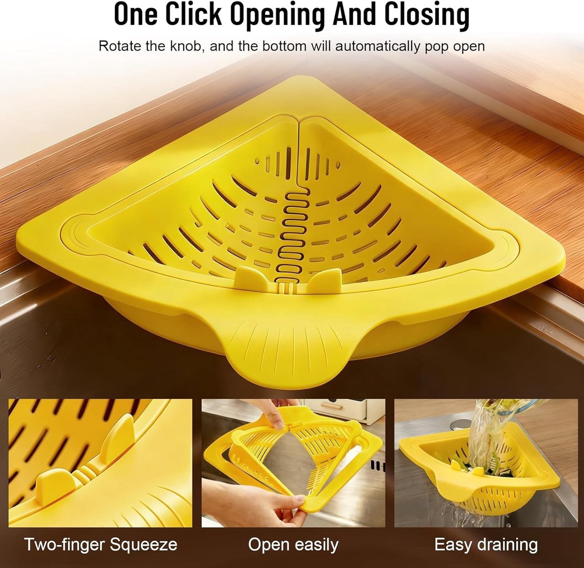 Set van 2 Afvoerzeef met Eenvoudige Leegmaakknop, Magnetische Houder en Plakplaten voor Keukenafval, Groenten en Fruit, Ideaal voor Afwasborstels en Keukenaccessoires