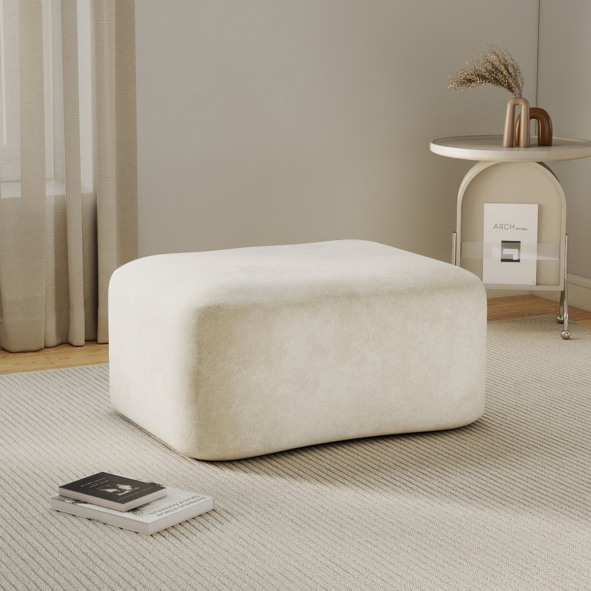 HAUSS SPOLE Hocker - Zachte Ottoman - Comfortabel Om Op Te Zitten En Voeten Te Ontspannen - Voor Woonkamer En Appartement - Fluweel Beige