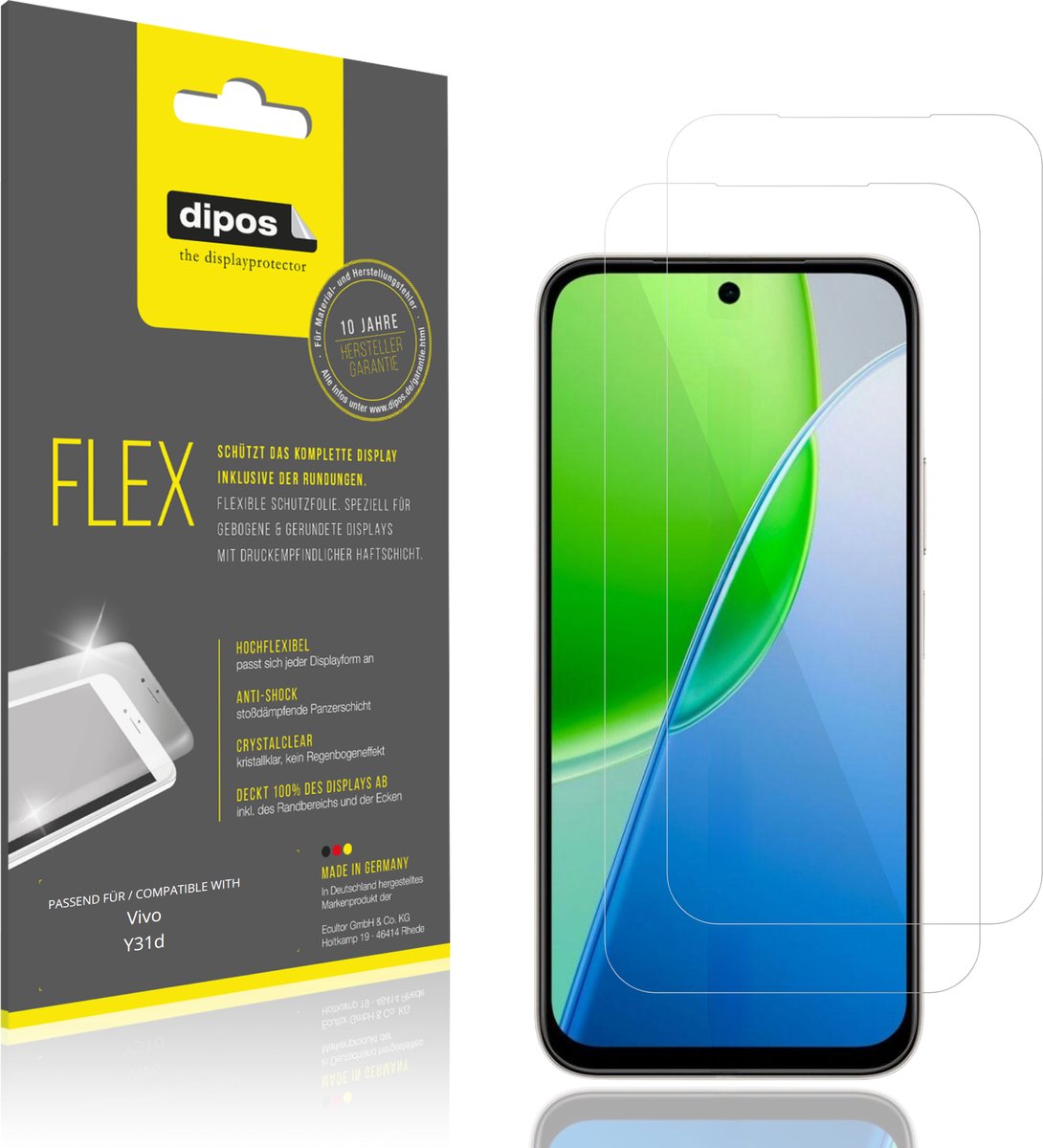 dipos – 2x Beschermfolie geschikt voor Vivo Y31d | 3D Full Cover Screenprotector | 100% Passend