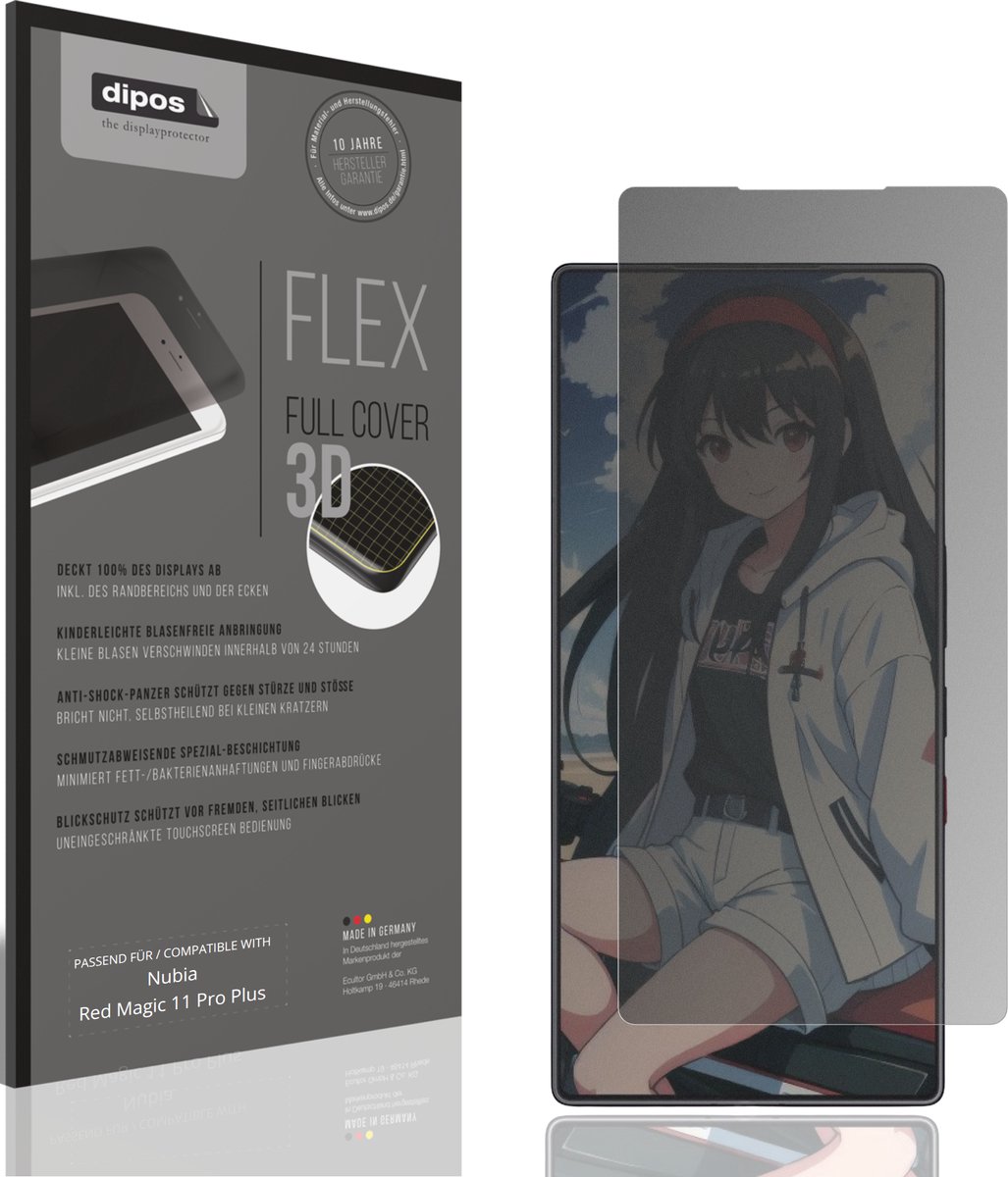 dipos FLEX – Matte Privacy Screenprotector geschikt voor Nubia Red Magic 11 Pro Plus | Volledige Schermbescherming | Case-Friendly
