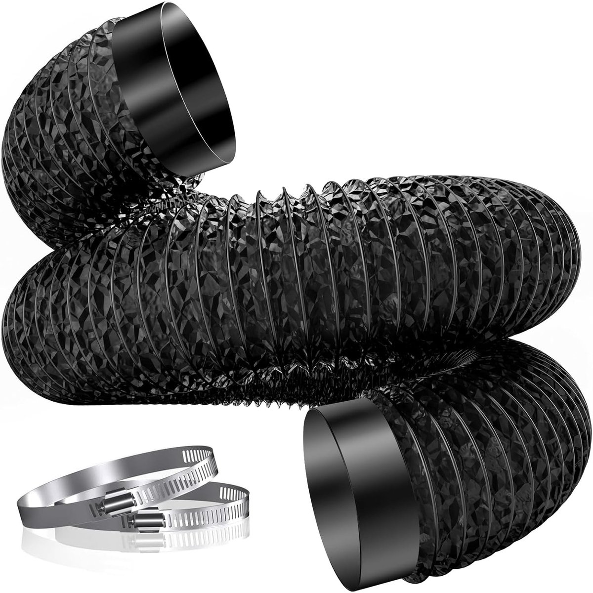 Ø 100 mm afvoerbuis 3 m PVC slang met 2 slangklemmen voor droger, afzuigventilator en afzuigkap, zwart