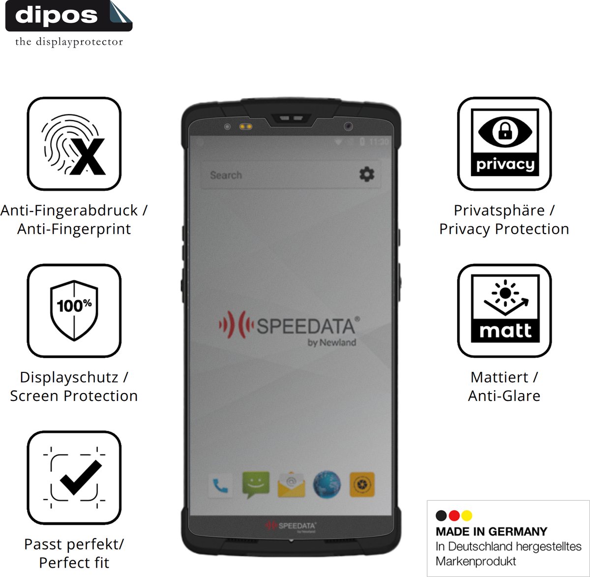 dipos – Matte Privacy Screenprotector geschikt voor Newland SD55 Lynx UHF | Anti-Spy Beschermfolie