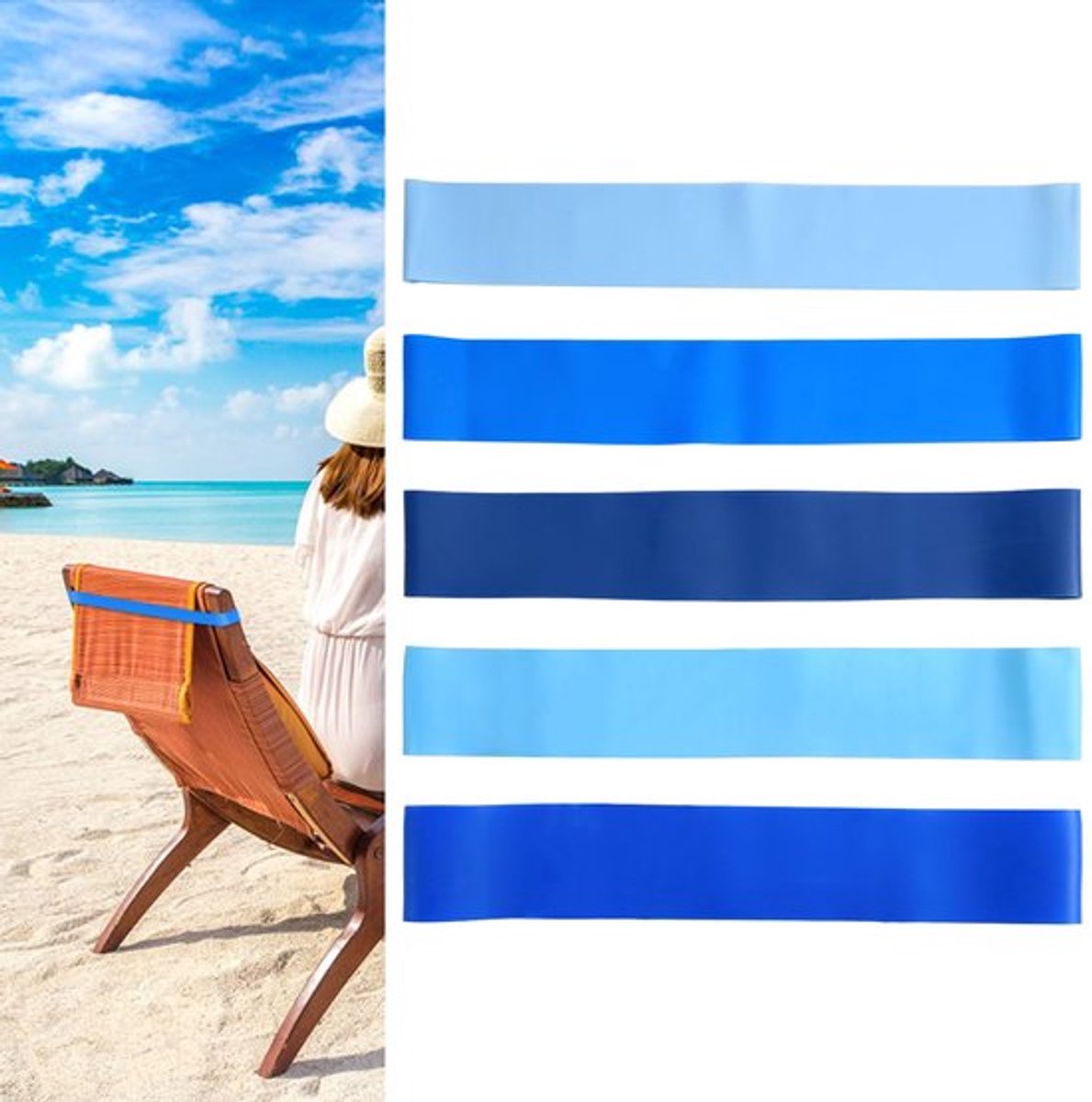 5 stuks strandlakenbanden, strandlakenhouder, elastische winddichte strandlakenclip, strandlakenbanden, riemen voor strand, zwembad, cruisestoelen, zwemaccessoires voor de zomer (blauw)