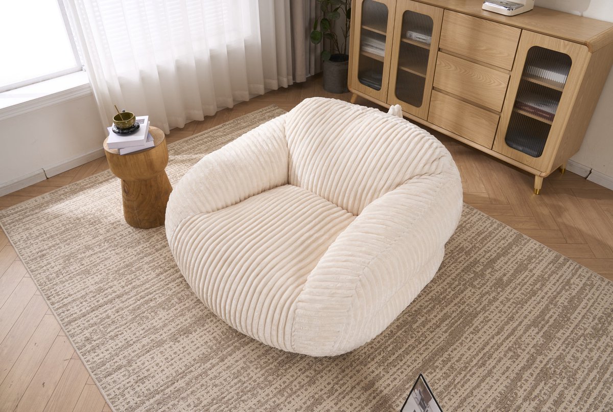 HAUSS SPOLE Zitzak - Loungestoel Met Rugleuning - Montagevrij En Gevuld Met Schuim - Voor Woonkamer, Slaapkamer En Balkon - Ribstof Beige