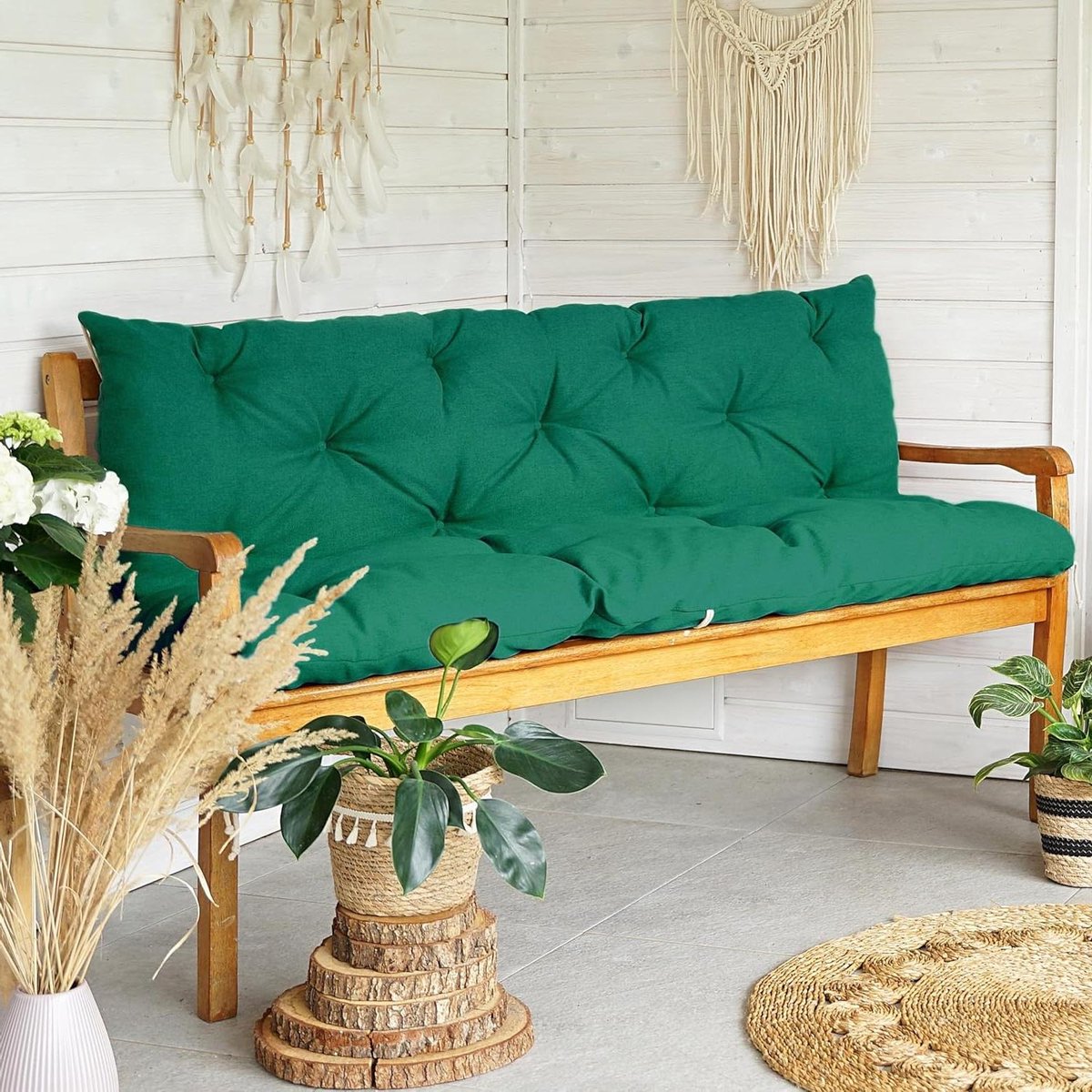 Bankkussen Tuinbank - Zitkussen Rugkussen - Buiten Ontspannen - Weerbestendig Gerecycled Materiaal - 180x50x50 cm - Groen