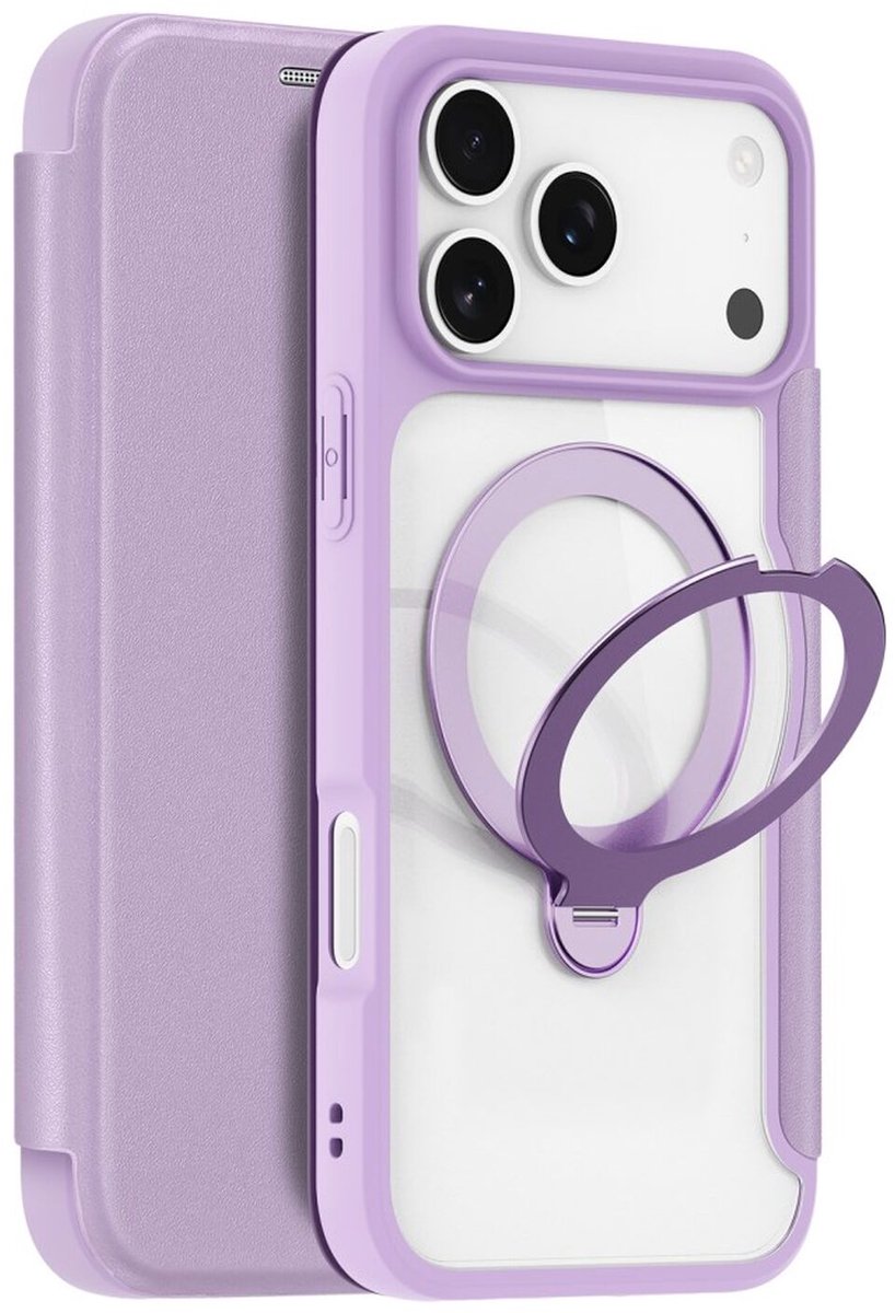 Dux Ducis Skin X Pro Hoesje Geschikt voor Apple iPhone 17 Pro Max - Compatibel met MagSafe / Qi2 - RFID Book Case met Pasjeshouder - 360° Ring Kickstand Standaard - Paars